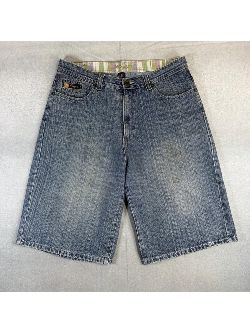 Vintage Enyce Baggy Denim Shorts Jorts Mens 36 Blue Logo Hip Hop Loose Y2K